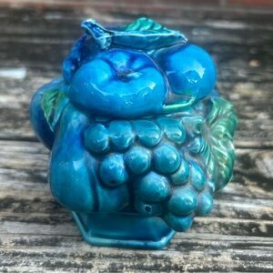 Vintage 1972 Inarco Mood Indigo Blue Fruit Themed Ceramic Sugar Jar w/ Lid G6